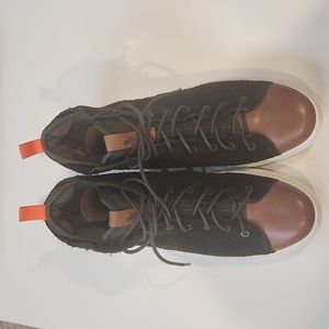 POLO Ralph Lauren DLEANEY Mens 13 High Top Sneakers Green Suede Brown Leather